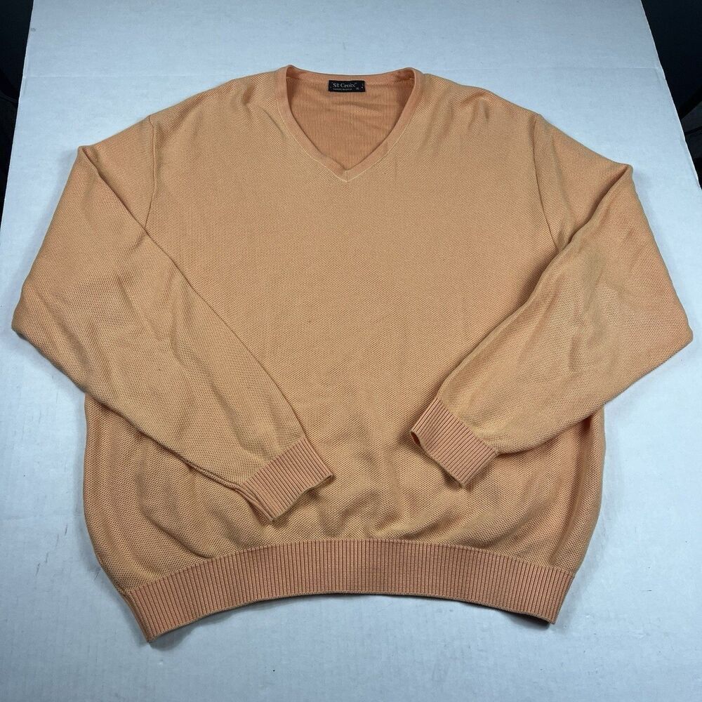 Vintage St. Croix Men’s XL Cotton Sweater Peach V-Neck Made in USA Minor Flaws
